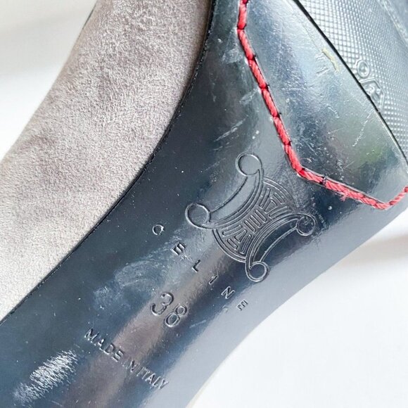 Celine Grey Suede Web Stripe Detail Round Toe High Heels 38  Italy - Picture 10 of 13